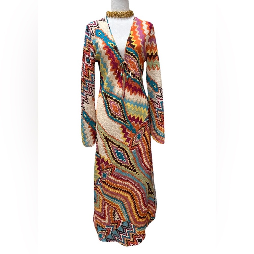 Zara Multicolor V-neck Geometrical Print Dress - Picture 3 of 10